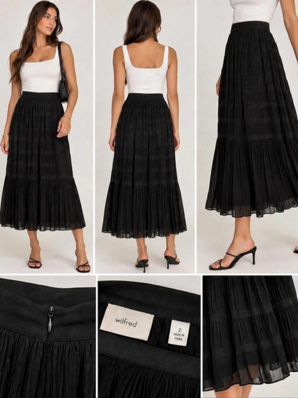 Aritzia Wilfred Skirt Pleated Maxi Skirt Black